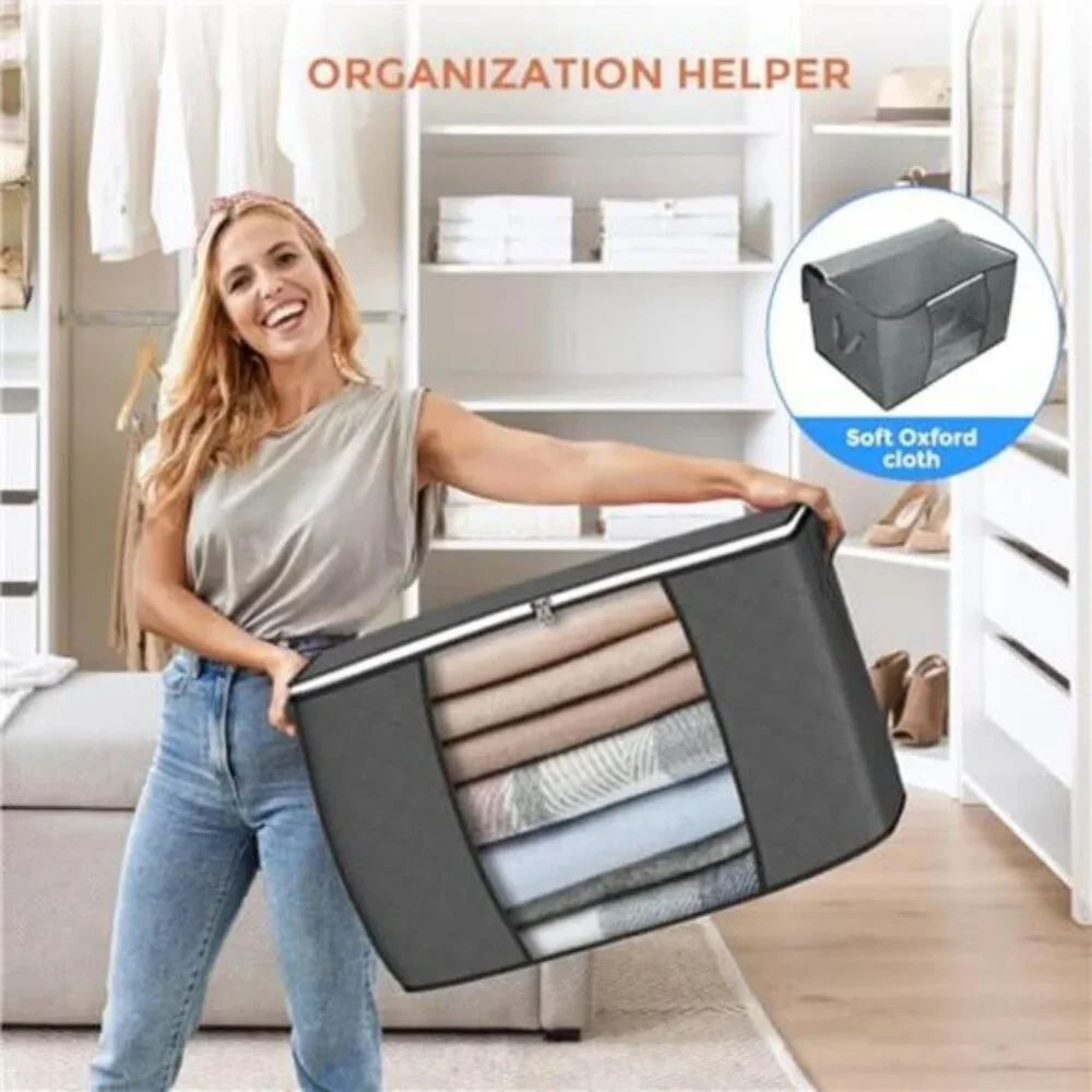 90 L Large Storage Bags, 6 Pack Clothes Storage Bins Foldable Closet Organizers